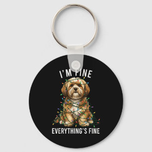Lhasa Apso Christmas I'm Fine Everything Is Fine Key Ring