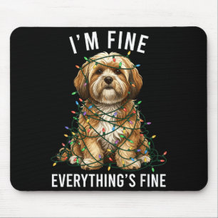 Lhasa Apso Christmas I'm Fine Everything Is Fine  Mouse Mat