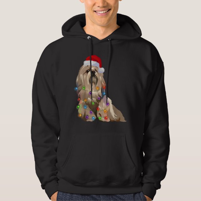 Lhasa Apso Christmas Lights Xmas Dog Lover Santa H Hoodie (Front)