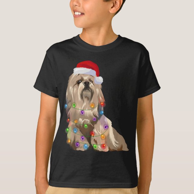 Lhasa Apso Christmas Lights Xmas Dog Lover Santa H T-Shirt (Front)