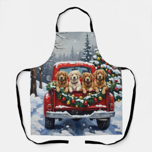 Lhasa Apso Christmas Red Truck Holiday Apron