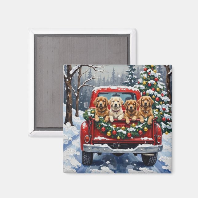 Lhasa Apso Christmas Red Truck Holiday Magnet (Front/Back)