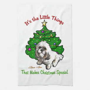 Lhasa Apso Christmas Tea Towel