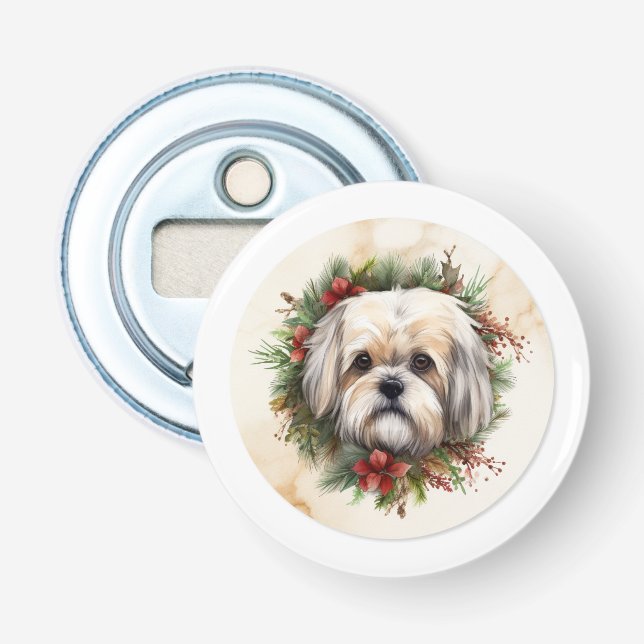 Lhasa Apso Christmas Wreath Festive Pup  Bottle Opener (Front)