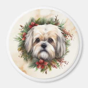 Lhasa Apso Christmas Wreath Festive Pup Magnet