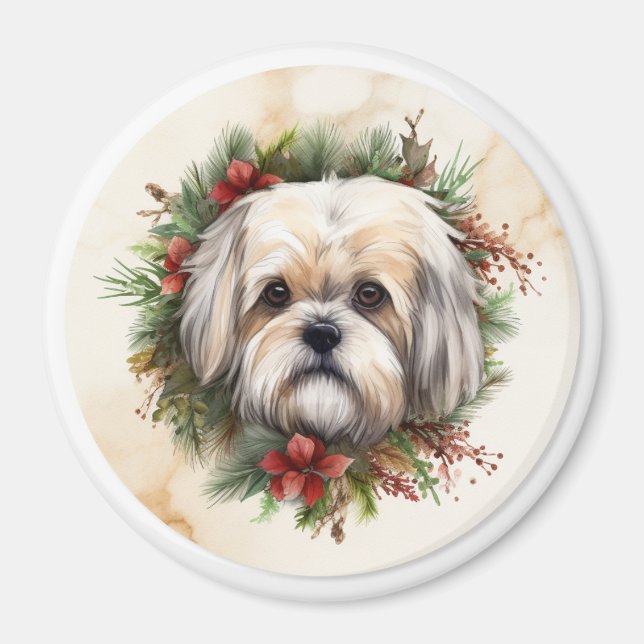 Lhasa Apso Christmas Wreath Festive Pup  Magnet (Front)
