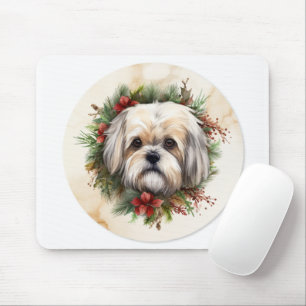 Lhasa Apso Christmas Wreath Festive Pup  Mouse Mat