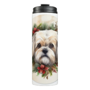 Lhasa Apso Christmas Wreath Festive Pup  Thermal Tumbler