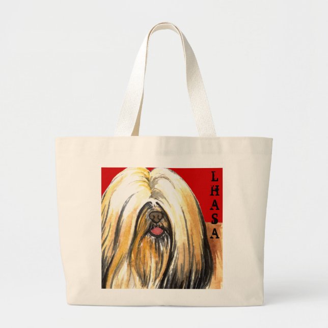 Lhasa Apso Colour Block Large Tote Bag (Front)
