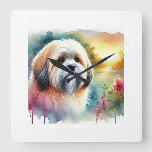 Lhasa Apso Dog 190924AREF130 - Watercolor Square Wall Clock