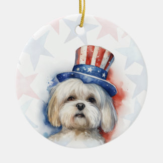 Lhasa Apso Dog, 4th of july Personalised Ceramic Tree Decoration