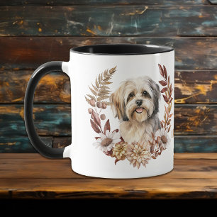 Lhasa Apso Dog Autumn Wreath Mug