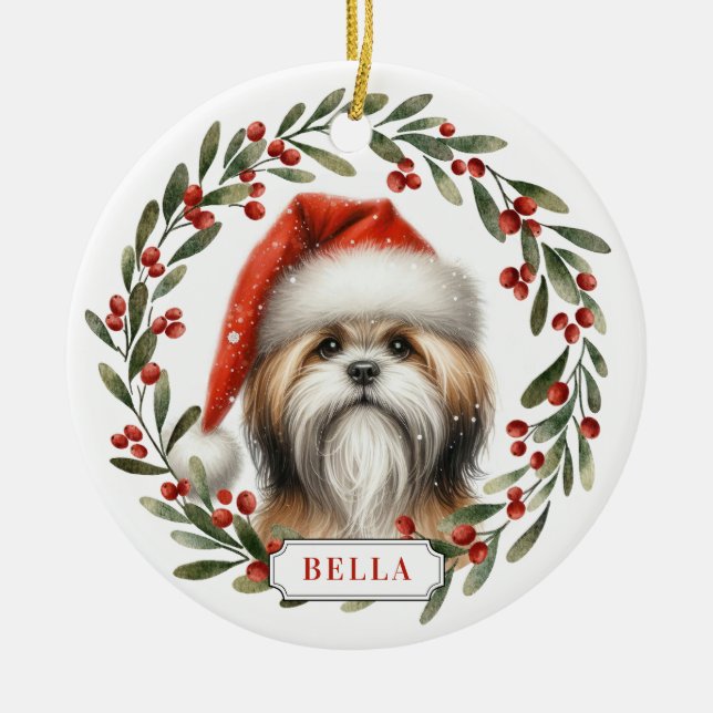 Lhasa Apso Dog Ceramic Circle Ornament (Front)