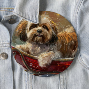 Lhasa Apso Dog Christmas Festive 6 Cm Round Badge