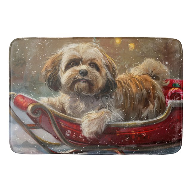 Lhasa Apso Dog Christmas Festive Bath Mat (Front)