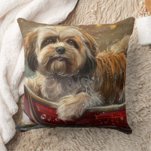 Lhasa Apso Dog Christmas Festive Cushion