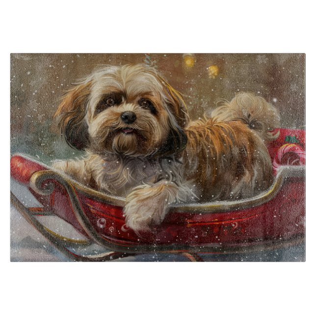 Lhasa Apso Dog Christmas Festive Cutting Board (Front)