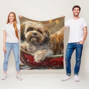 Lhasa Apso Dog Christmas Festive Fleece Blanket