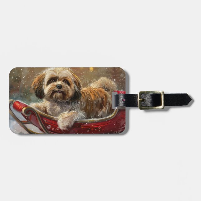 Lhasa Apso Dog Christmas Festive Luggage Tag (Front Horizontal)