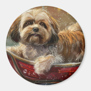 Lhasa Apso Dog Christmas Festive Magnet