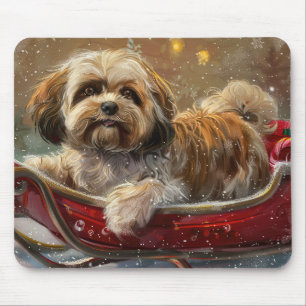 Lhasa Apso Dog Christmas Festive Mouse Mat