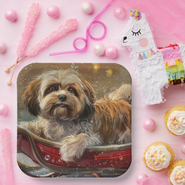 Lhasa Apso Dog Christmas Festive Paper Plate (Party)