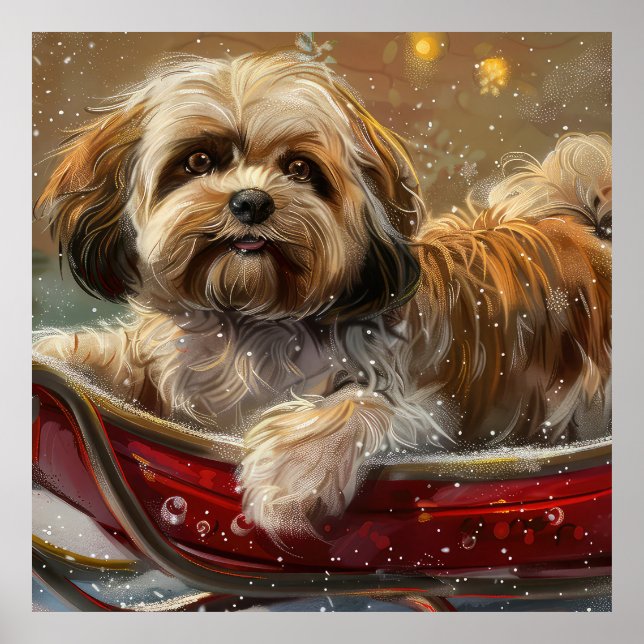 Lhasa Apso Dog Christmas Festive Poster (Front)