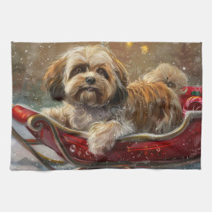 Lhasa Apso Dog Christmas Festive Tea Towel