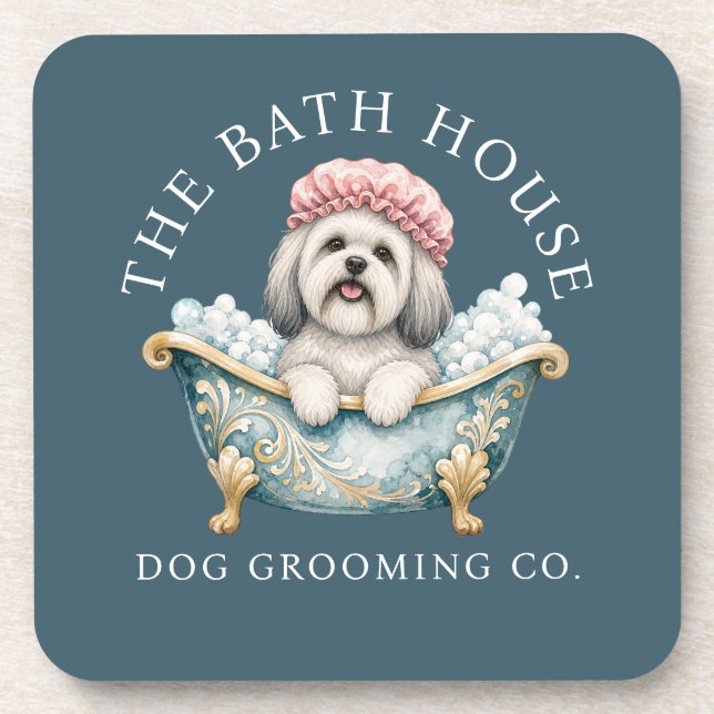 Lhasa Apso Dog Grooming Coasters - Teal (Front)
