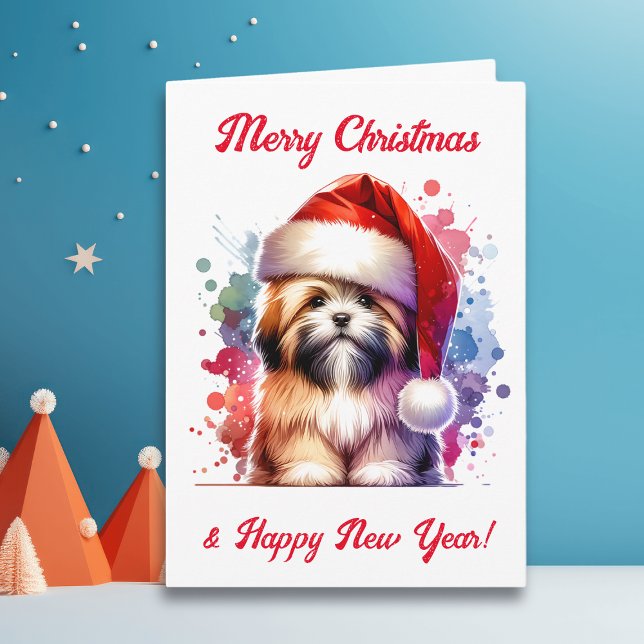 Lhasa Apso Dog in Santa Hat Christmas   Card (Creator Uploaded)