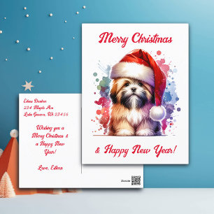Lhasa Apso Dog in Santa Hat Christmas Postcard