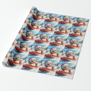 Lhasa Apso Dog in Sledge Let it Snow Christmas Wrapping Paper