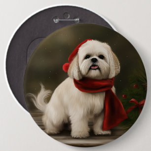 Lhasa Apso Dog in Snow Christmas 6 Cm Round Badge