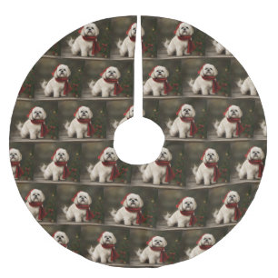 Lhasa Apso Dog in Snow Christmas Brushed Polyester Tree Skirt