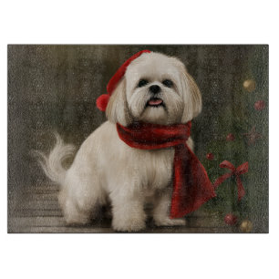 Lhasa Apso Dog in Snow Christmas Cutting Board