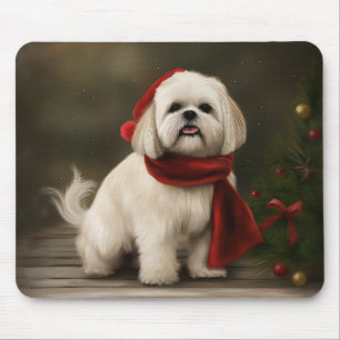 Lhasa Apso Dog in Snow Christmas Mouse Mat