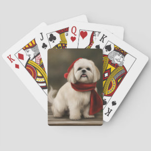Lhasa Apso Dog in Snow Christmas Playing Cards
