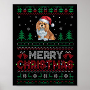 Lhasa Apso Dog Lovers Santa Hat Christmas Tree Lig Poster