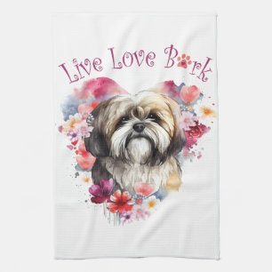 Lhasa Apso Dog Mum Floral Tea Towel