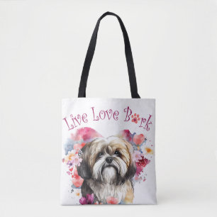 Lhasa Apso Dog Mum Floral Tote Bag