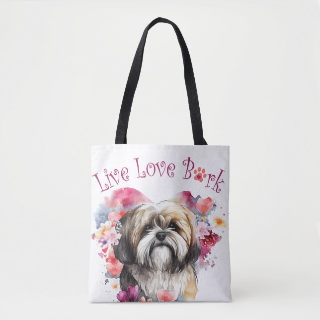 Lhasa Apso Dog Mum Floral Tote Bag (Front)