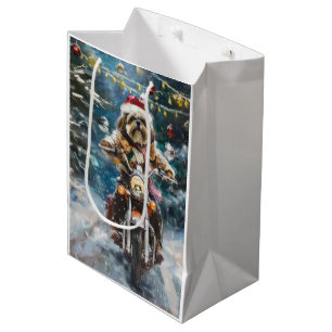 Lhasa Apso Dog Riding Motorcycle Christmas  Medium Gift Bag