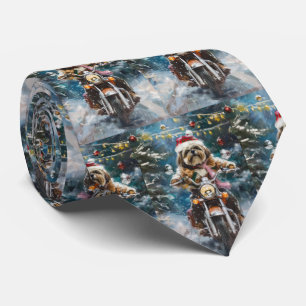 Lhasa Apso Dog Riding Motorcycle Christmas  Tie