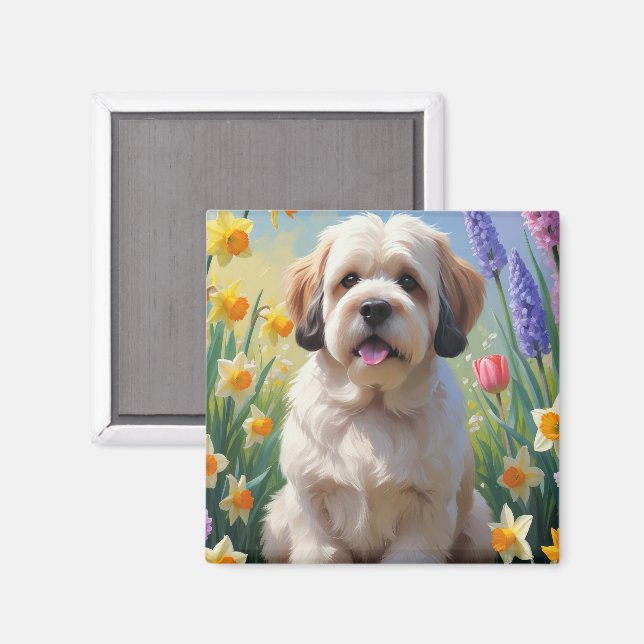 Lhasa Apso Dog Spring Flowers Painting  Magnet (Front/Back)