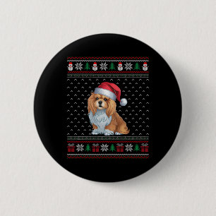 Lhasa Apso Dog Wearing Santa Hat Ugly Xmas Dog Lov 6 Cm Round Badge