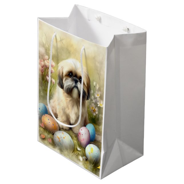 Lhasa Apso Dog with Easter Eggs Holiday  Medium Gift Bag (Front Angled)
