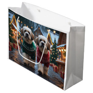 Lhasa Apso Dogs Christmas Snow Holiday Large Gift Bag