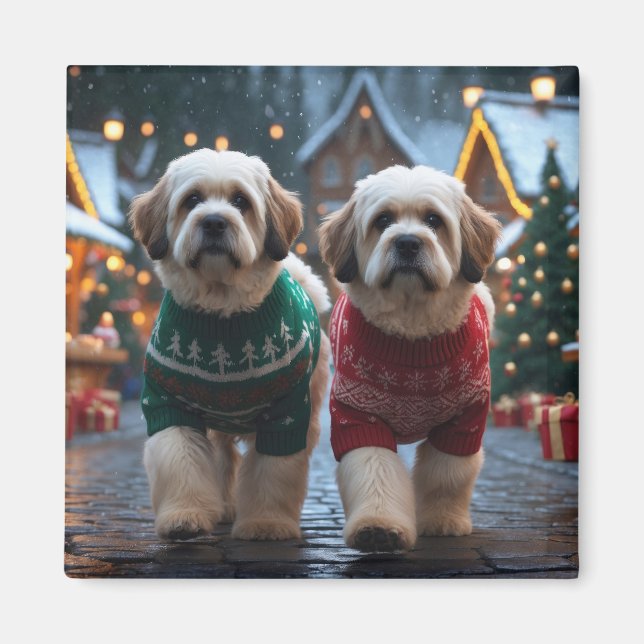 Lhasa Apso Dogs Christmas Snow Holiday Magnet (Front)