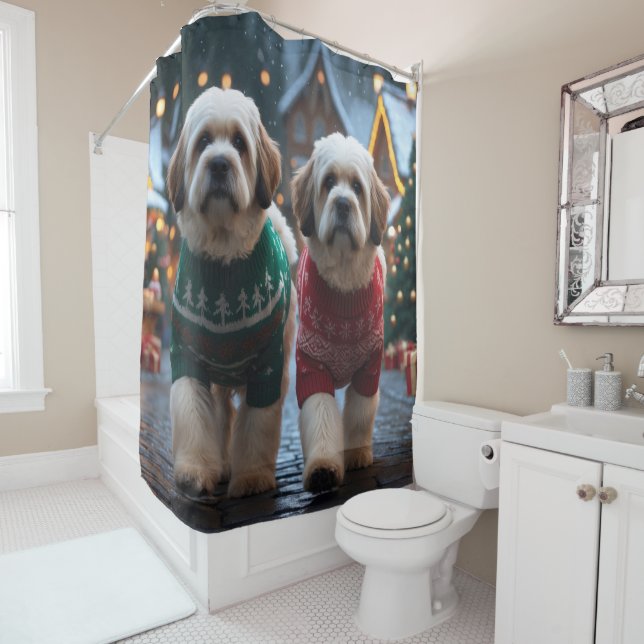 Lhasa Apso Dogs Christmas Snow Holiday Shower Curtain (In Situ)