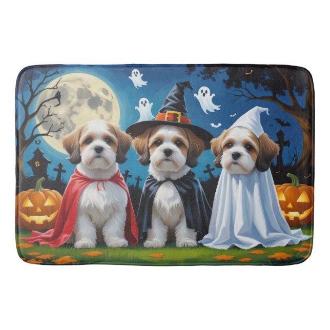 Lhasa Apso Dogs Pumpkin Halloween Funny  Bath Mat (Front)
